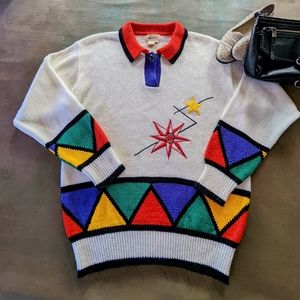Vintage Embroidered Sweater Geometric Size Medium